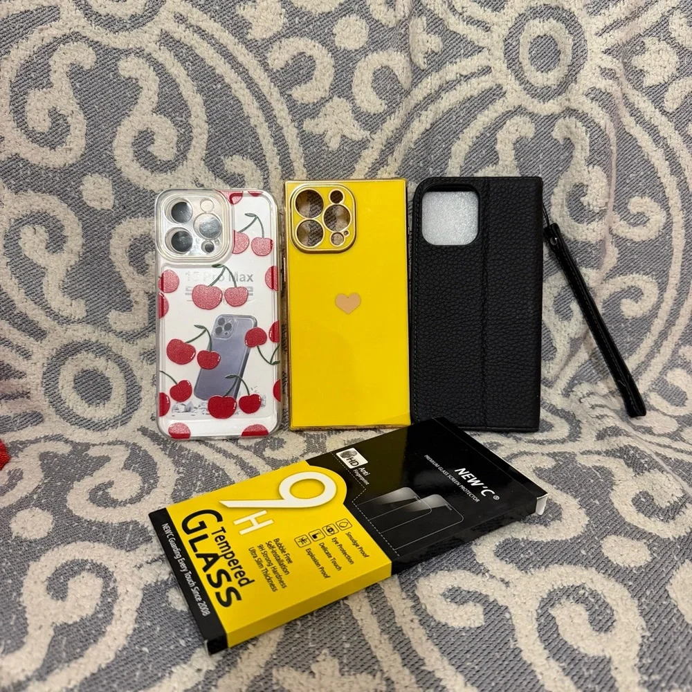 Apple iPhone 15 Pro Max Case Lot Of 3 With 4 Tempered Glasses
